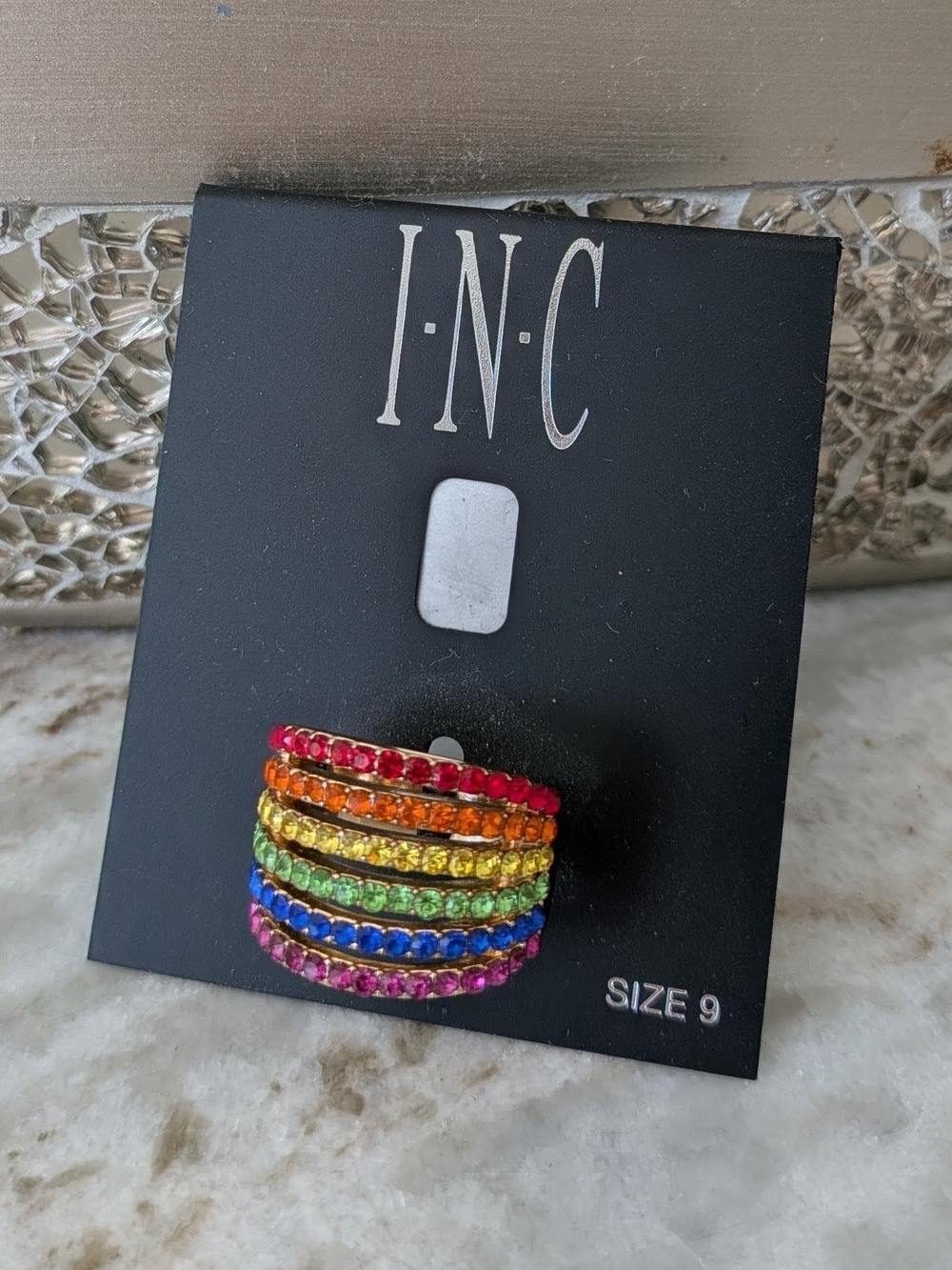 INC International Concepts Rainbow Rhinestone Band Ring Size 9 NWT